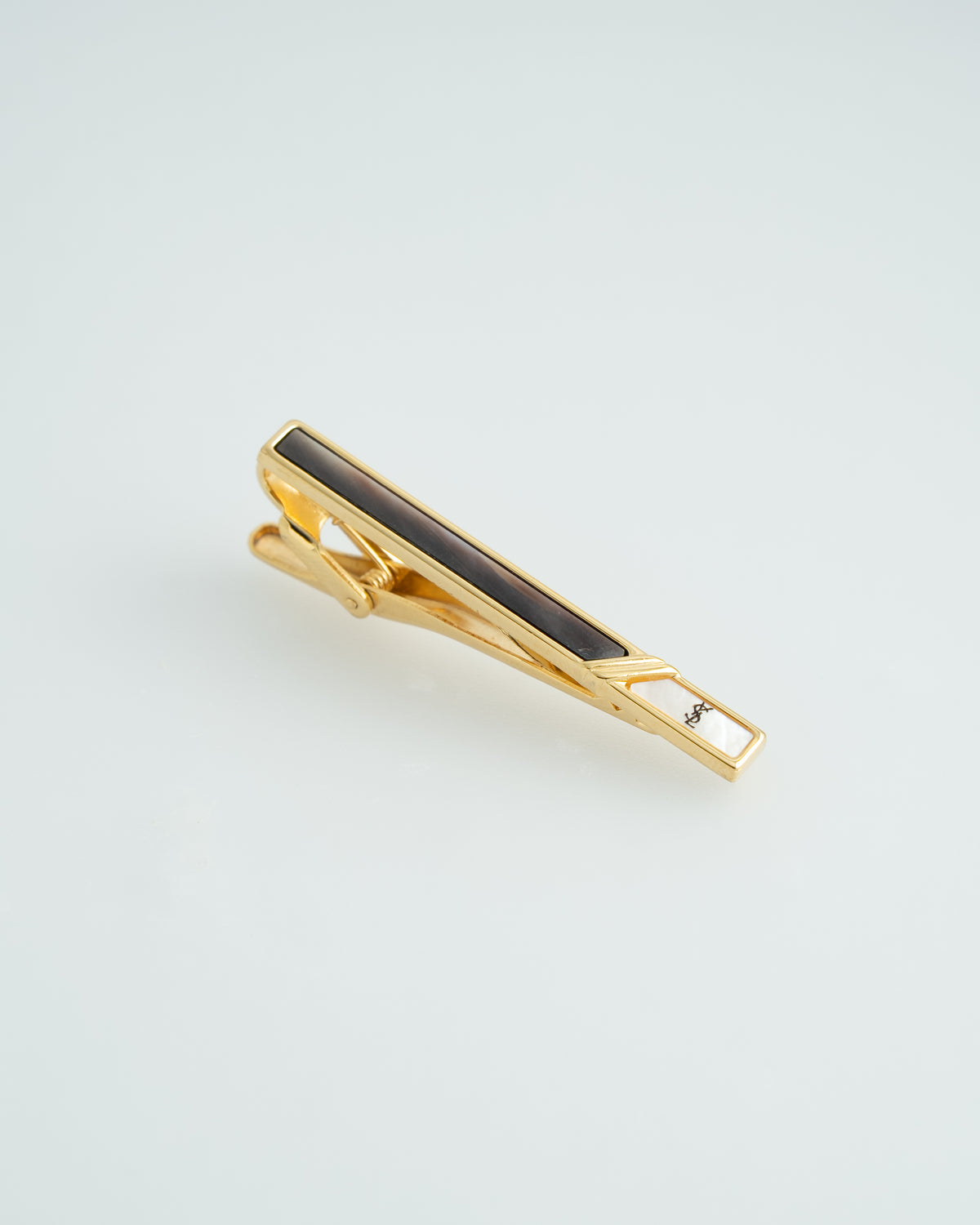 Yves Saint Laurent / 1990s YSL Logo Shell Inlay Tie Bar