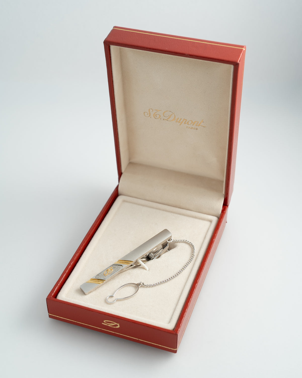 S.T. Dupont / France 1970-80s silver×gold tie-bar with chain