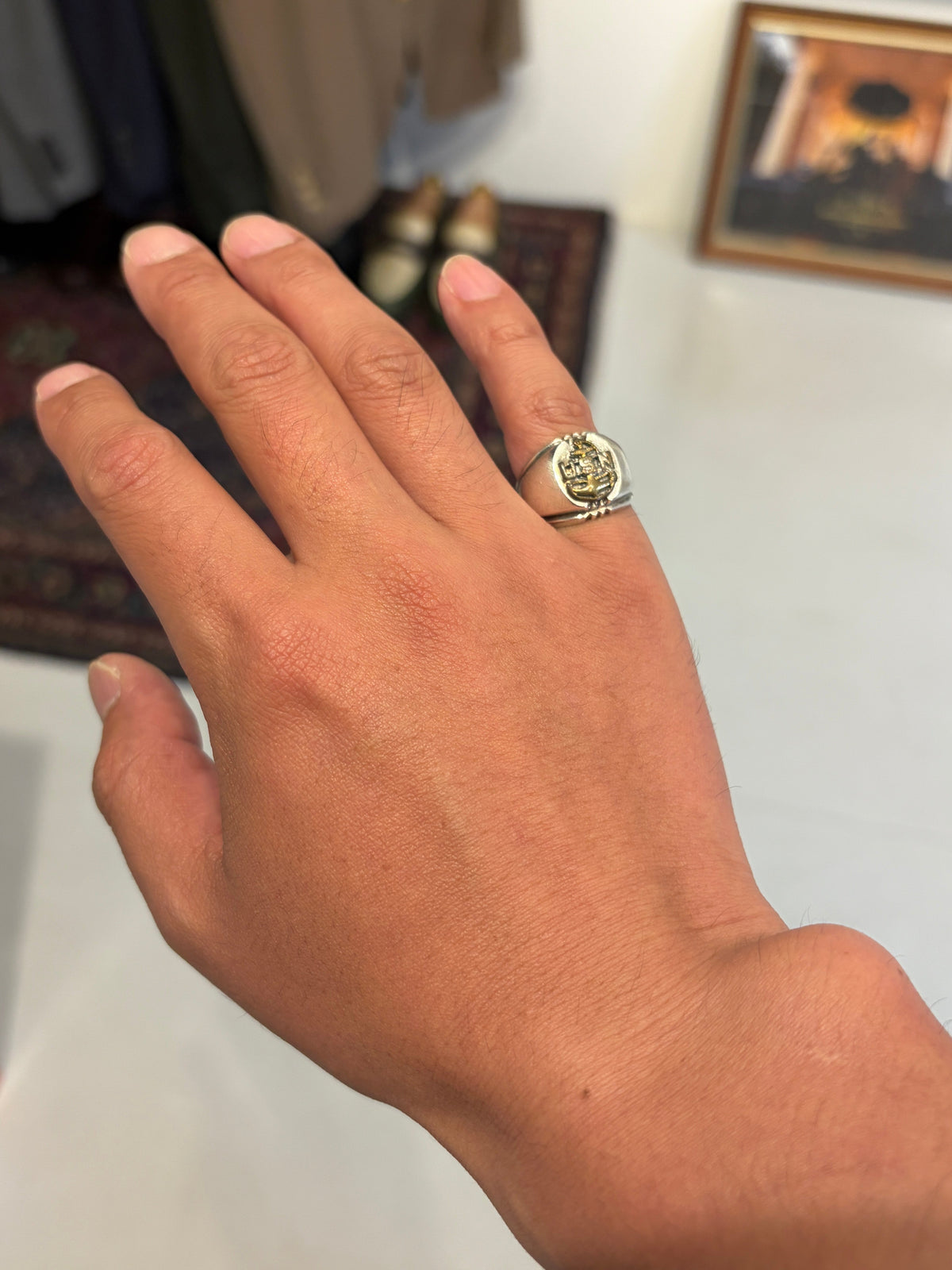 US 1940s Silver Anchor Military Ring