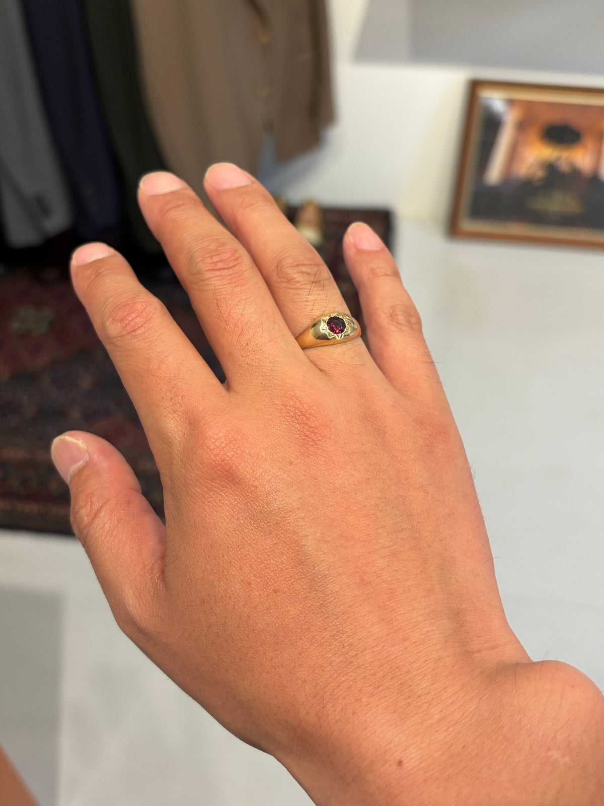 UK 1960-70s 9ct Gold with Red Stone Ring