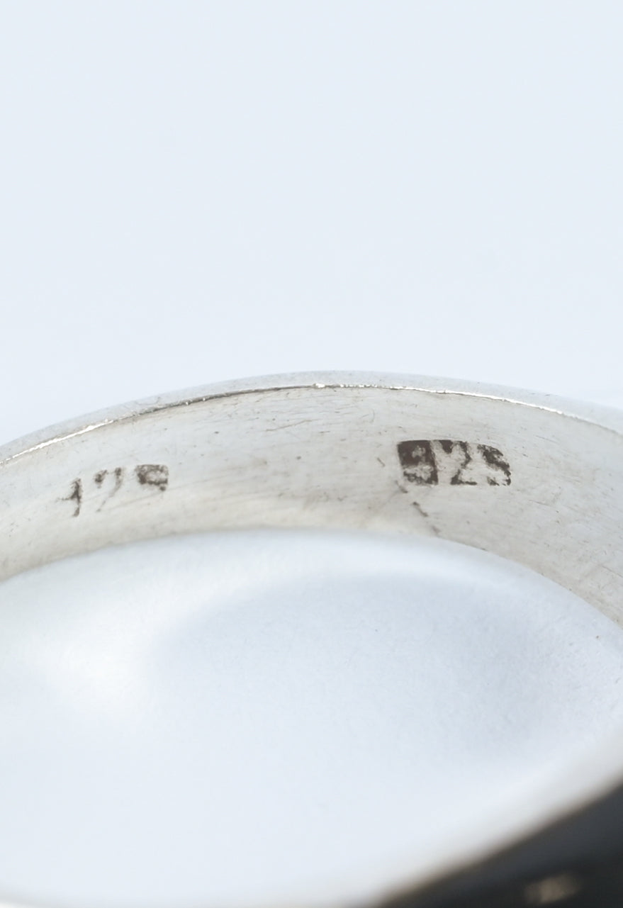 French 1980s silver black stone & bone ring