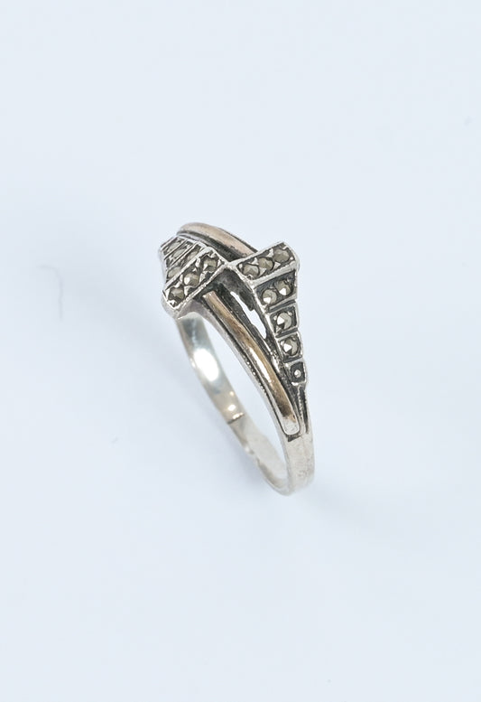 Portugal 1970s silver vermeil marcasite Ring