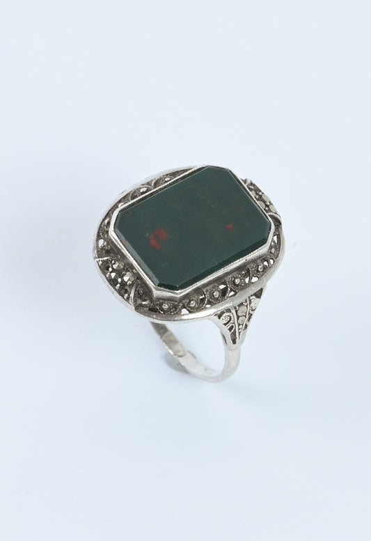 Finland 1940s silver art deco bloodstone ring