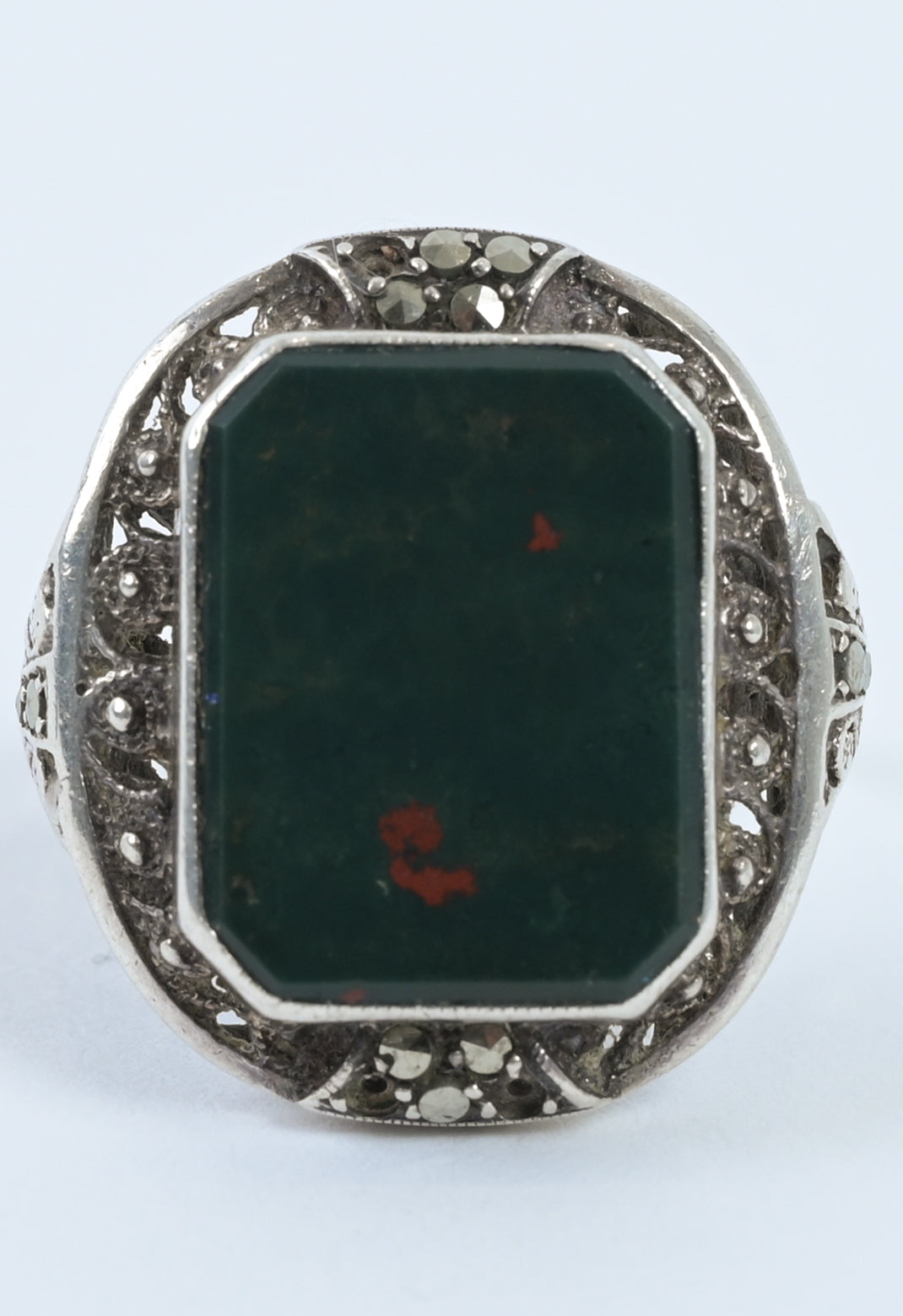 Finland 1940s silver art deco bloodstone ring