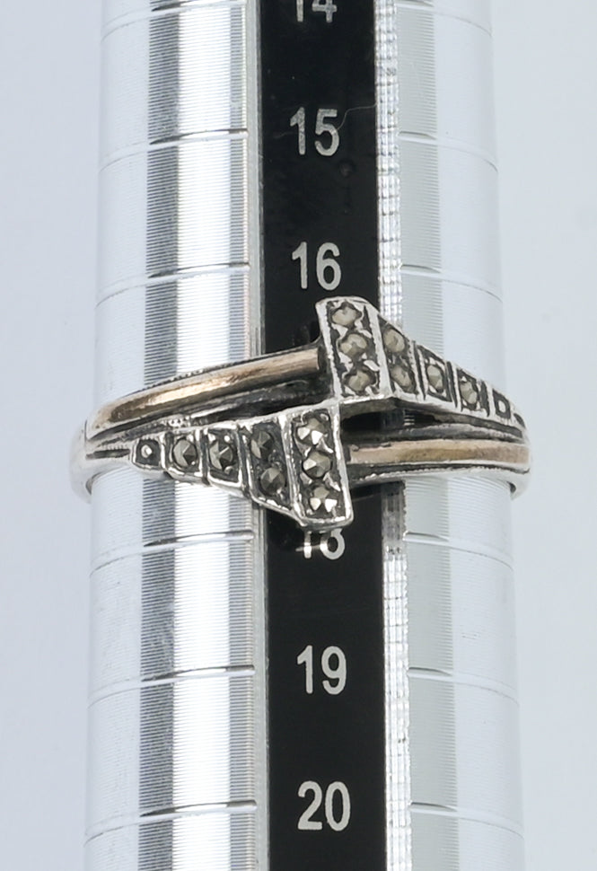 Portugal 1970s silver vermeil marcasite Ring