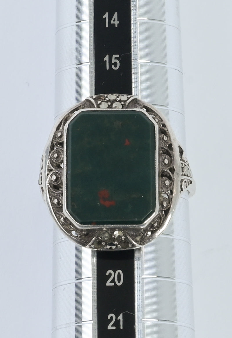 Finland 1940s silver art deco bloodstone ring