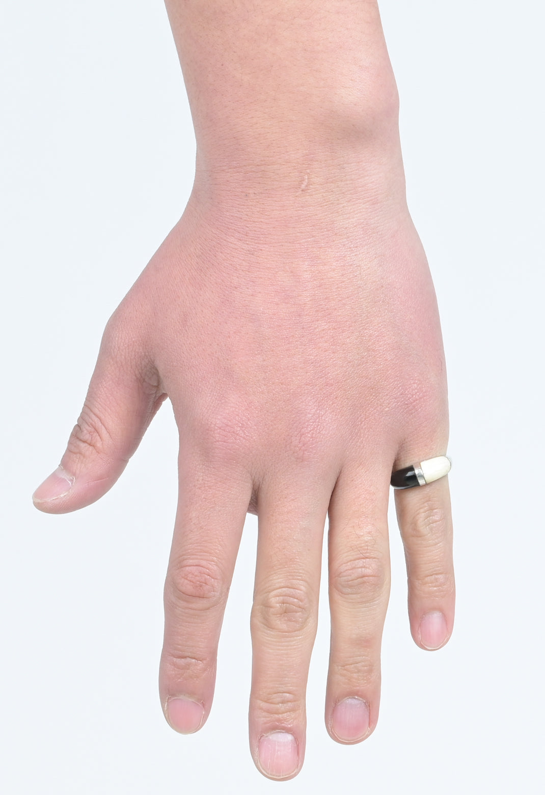 French 1980s silver black stone & bone ring