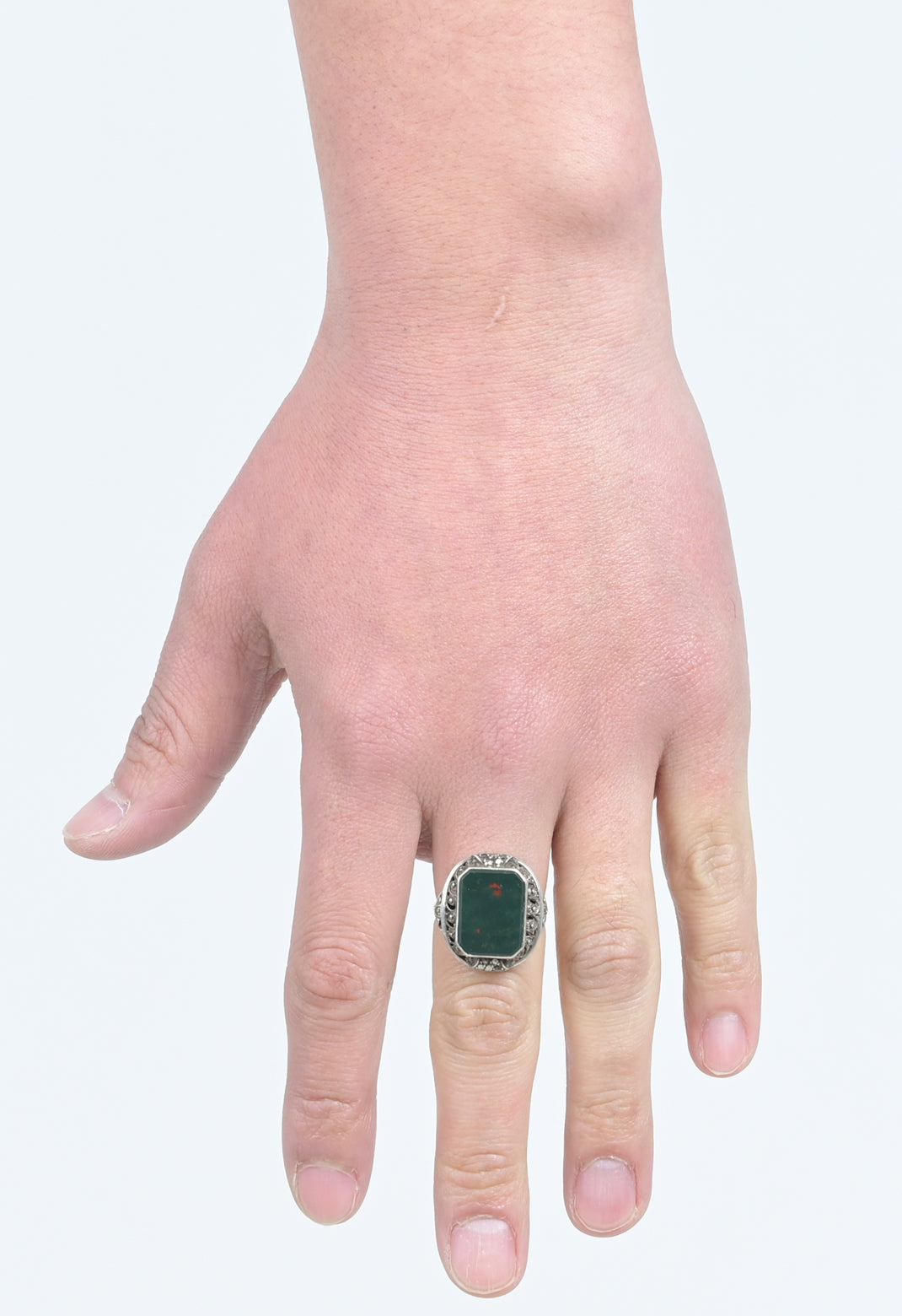 Finland 1940s silver art deco bloodstone ring