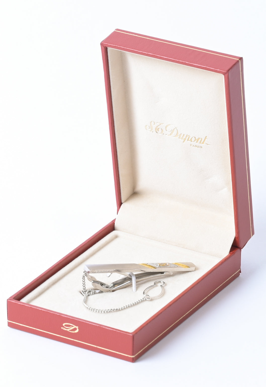 S.T. Dupont / France 1970-80s silver×gold tie-bar with chain