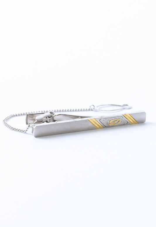 S.T. Dupont / France 1970-80s silver×gold tie-bar with chain