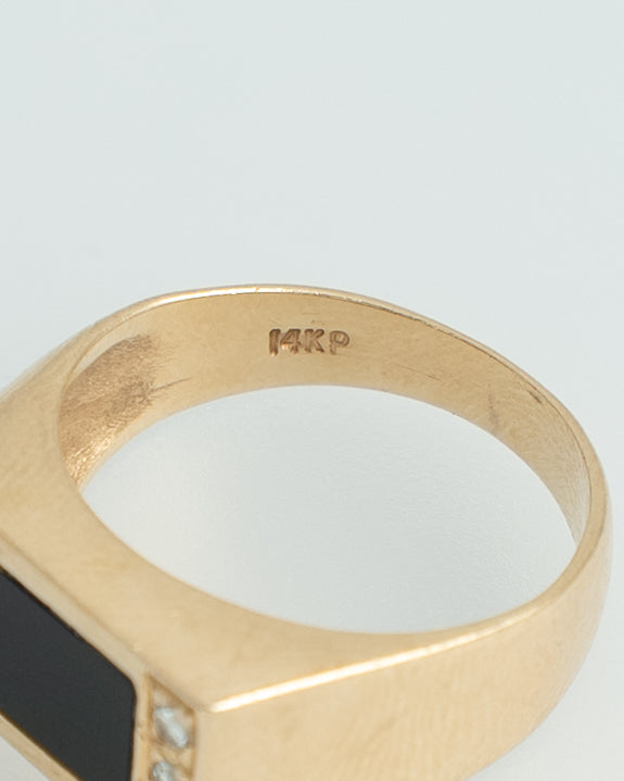 14K Onyx & Diamond Signet Ring