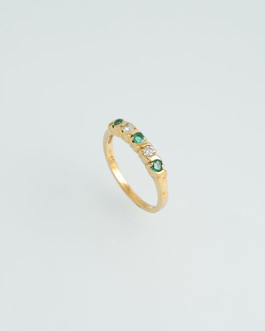 UK 18K Diamond×Emerald Ring