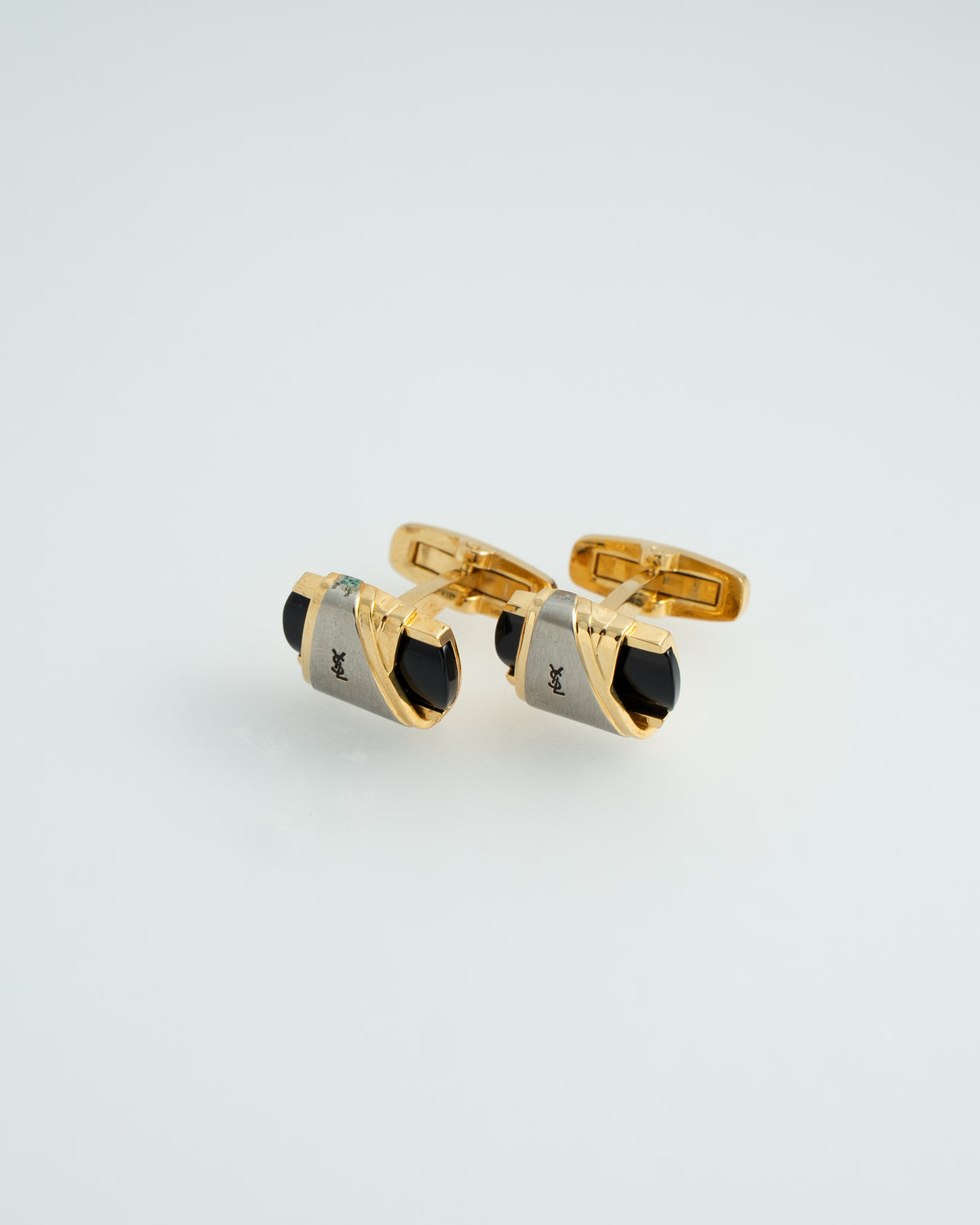 Yves Saint Laurent /  black-stone & Gold-Tone Sculptural Cufflinks
