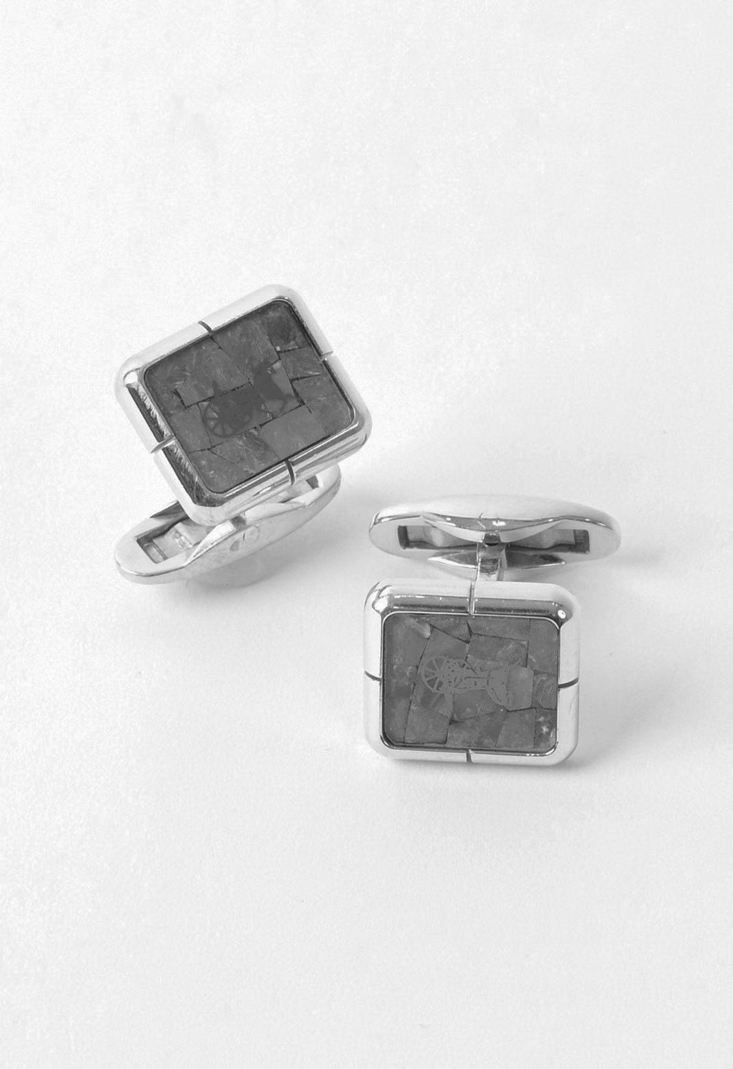 CELINE / 1970-80s Opal Inlay Horse Carriage Cufflinks